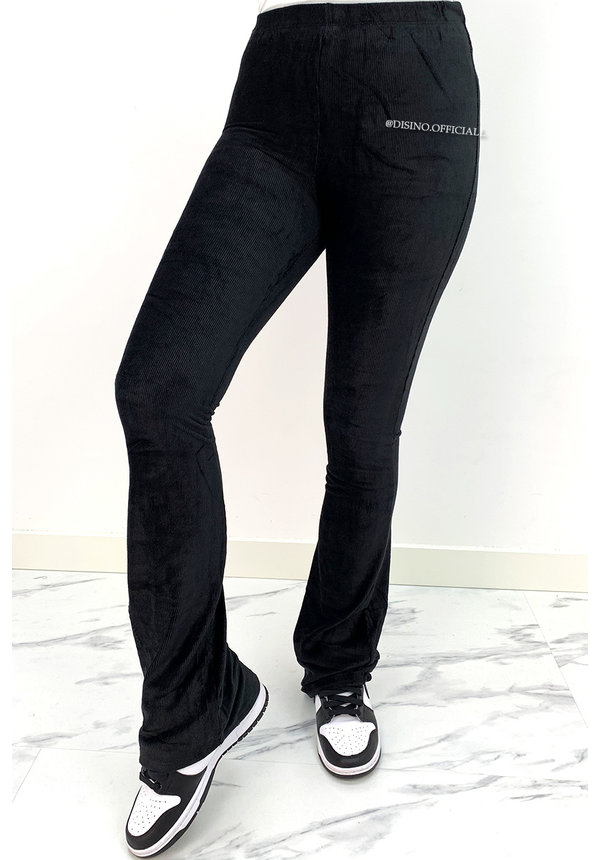 BLACK - 'KYRA' - VELVET RIBBED FLARED PANTS