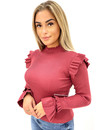 PINK - 'LIES TOP' - PREMIUM QUALITY RIBBED RUFFLE TOP