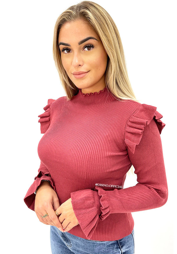 PINK - 'LIES TOP' - PREMIUM QUALITY RIBBED RUFFLE TOP