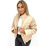 BEIGE - 'IVEY' - OVERSIZED VEGAN LEATHER PUFFER JACKET