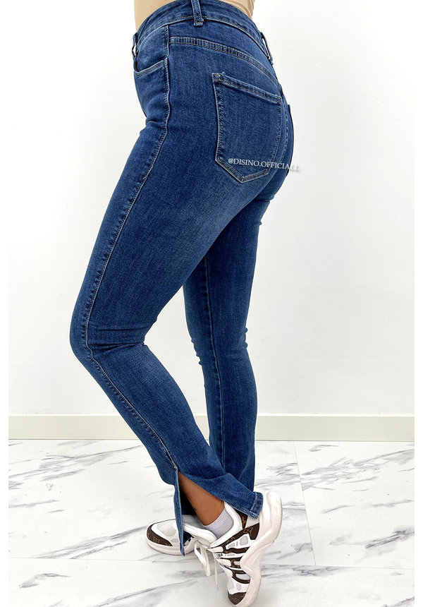 REDIAL - DARK BLUE - HIGH WAIST SKINNY JEANS SIDE SPLIT