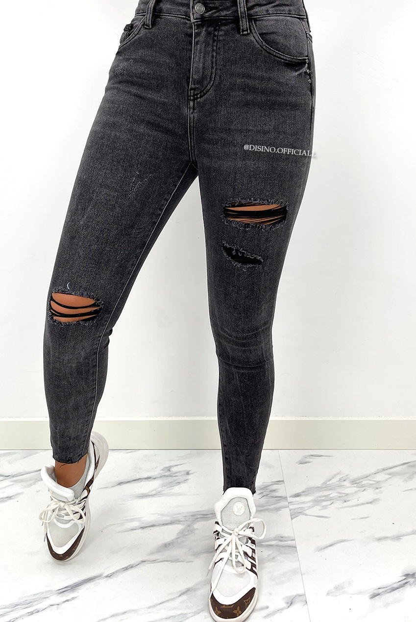 QUEEN HEARTS JEANS - DARK GREY - HIGH 