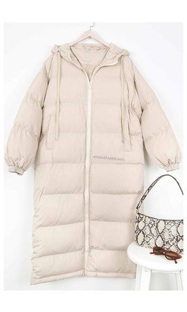 BEIGE - 'DANI' - OVERSIZED LONGLINE PUFFER COAT WITH CAPUCHON