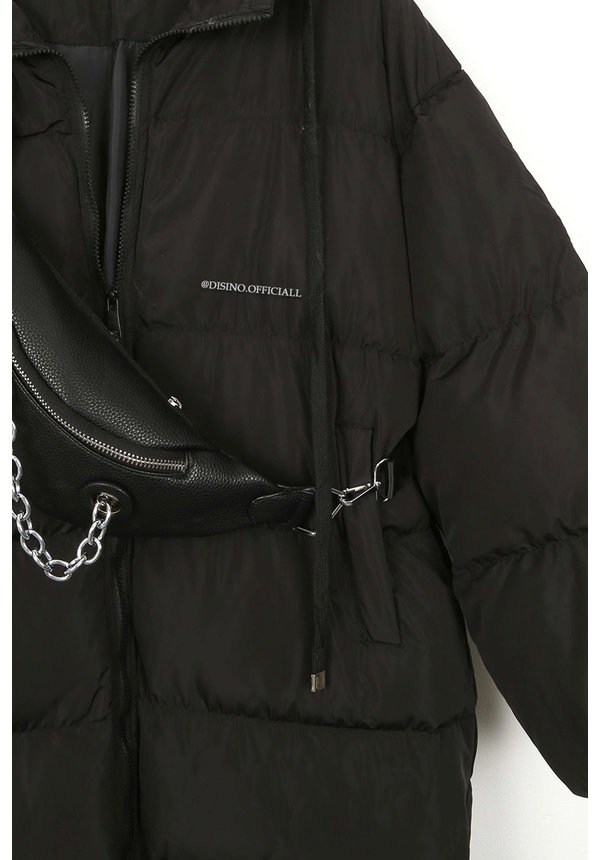 BLACK - 'DANI' - OVERSIZED LONGLINE PUFFER COAT WITH CAPUCHON