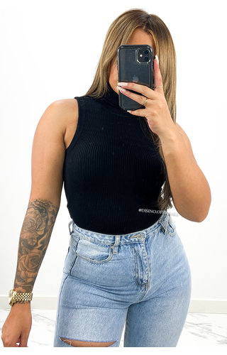 BLACK - 'LEXI' - SOFT TOUCH RIBBED SLEEVELESS COL TOP BLACK - 'LEXI' - SOFT TOUCH RIBBED SLEEVELESS COL TOP