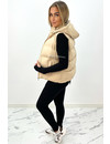 BEIGE - 'BETTY' - PUFFER BODYWARMER WITH CAPUCHON