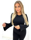 BLACK - 'NUNA TOP' - RIBBED BELL SLEEVE CROP TOP