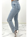 REDIAL - LIGHT BLUE - HIGH WAIST RIPPED MOM JEANS - 1521