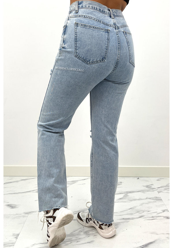 REDIAL - LIGHT BLUE - HIGH WAIST RIPPED MOM JEANS - 1521