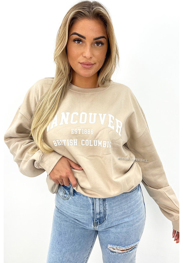 BEIGE - 'VANCOUVER SWEATER' - OVERSIZED FOOTBALL SWEATER