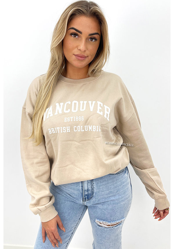 BEIGE - 'VANCOUVER SWEATER' - OVERSIZED FOOTBALL SWEATER