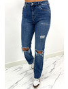 QUEEN HEART JEANS - MEDIUM BLUE - STRETCH RIPPED KNEE BOYFRIEND JEANS - 807