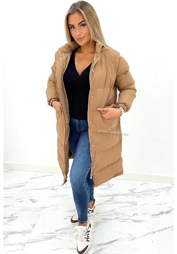 CAMEL - 'DELANEY' - OVERSIZED LONGLINE PUFFER COAT