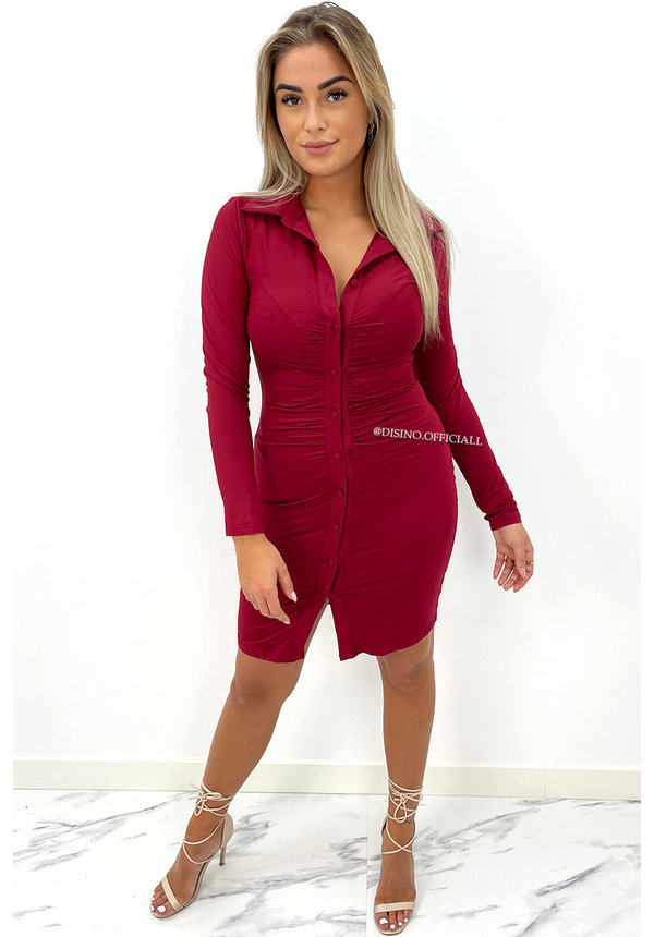 WINE RED - 'CHRISS' - PERFECT FIT BUTTON UP DRESS