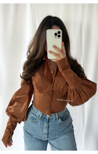 CAMEL - 'LUCIE BLOUSE' - CORSET PUFF SHOULDER BLOUSE CAMEL - 'LUCIE BLOUSE' - CORSET PUFF SHOULDER BLOUSE