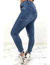 REDIAL - DARK BLUE - MEDIUM HIGH WAIST DISTRESSED SKINNY JEANS - 6938