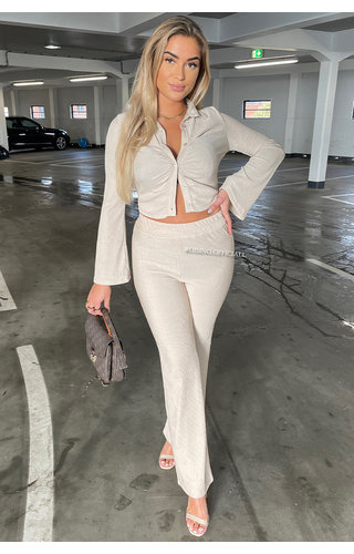 BEIGE - 'LYA FLARE' - COMFY RIBBED STRETCH FLARE PANTS BEIGE - 'LYA FLARE' - COMFY RIBBED STRETCH FLARE PANTS