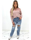 DUSTY PINK - 'AMY' - ZIPPER STRIPED KNITTED SWEATER