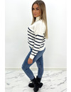 WHITE - 'AMY' - ZIPPER STRIPED KNITTED SWEATER