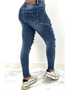 REDIAL - DARK BLUE - RIPPED MID HIGH WAIST SKINNY JEANS - 6782