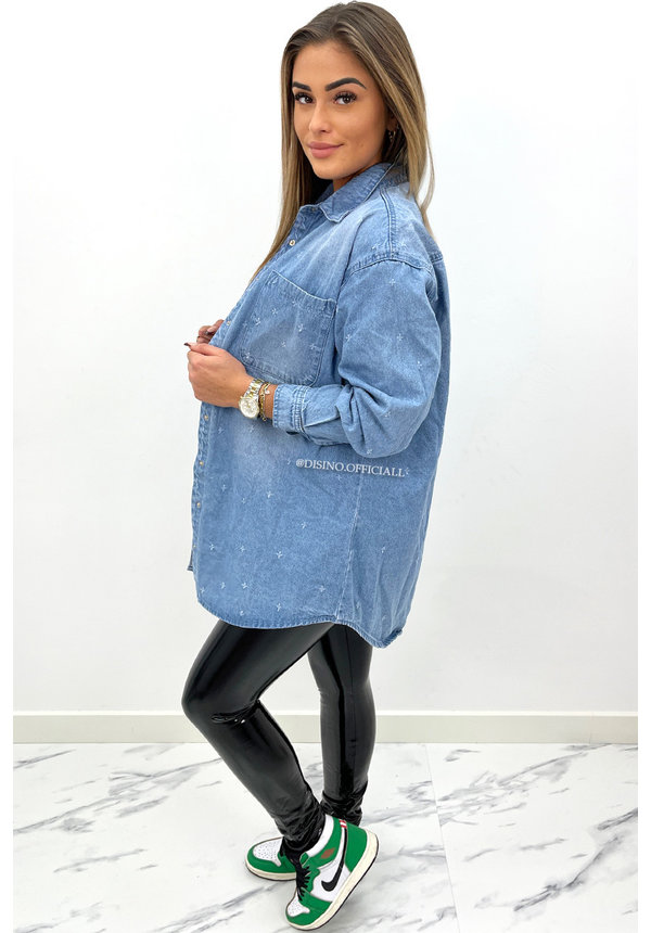 BLUE - 'DANA' - OVERSIZED DESTROYED DENIM BLOUSE