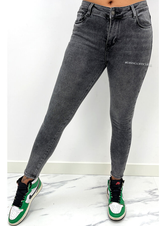 REDIAL - GREY - MID WAIST SUPER STRETCH SKINNY JEANS - 8060