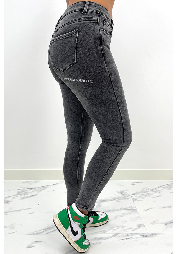 REDIAL - GREY - MID WAIST SUPER STRETCH SKINNY JEANS - 8060