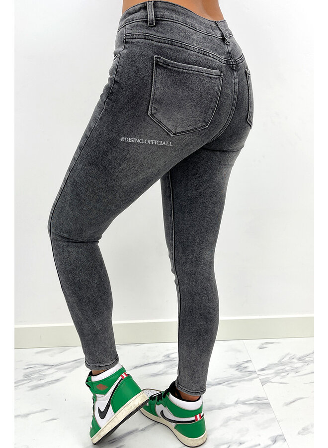 REDIAL - GREY - MID WAIST SUPER STRETCH SKINNY JEANS - 8060
