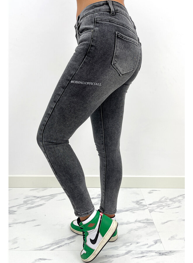 REDIAL - GREY - MID WAIST SUPER STRETCH SKINNY JEANS - 8060
