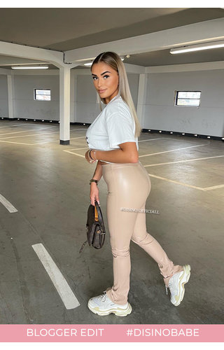 NUDE - 'LEATHER NOELLE' - HIGH WAIST VEGAN LEATHER SIDE SPLIT PANTS NUDE - 'LEATHER NOELLE' - HIGH WAIST VEGAN LEATHER SIDE SPLIT PANTS
