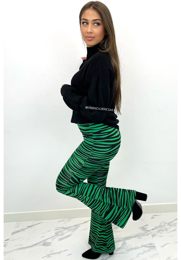 GREEN - 'SARAH FLARE' - ZEBRA SOFT PERFECT FIT FLARED PANTS
