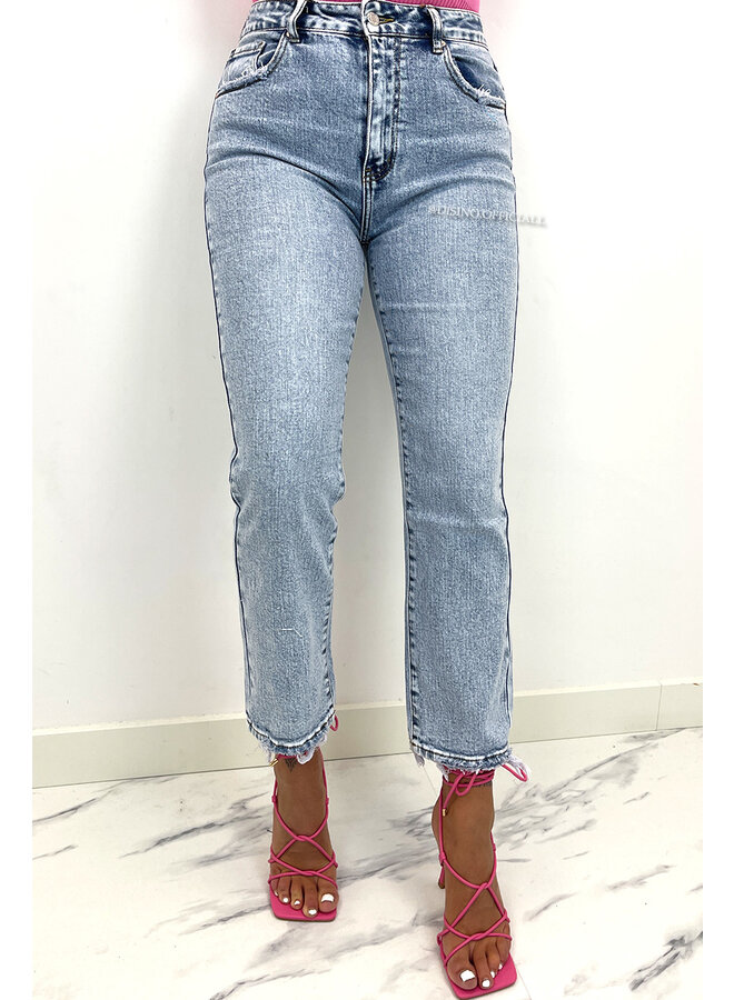 QUEEN HEART JEANS - WHITE WASH BLUE - HIGH WAIST MUM JEANS - 3276
