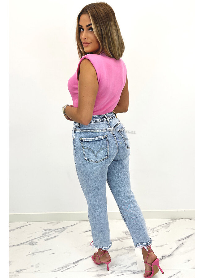 QUEEN HEART JEANS - WHITE WASH BLUE - HIGH WAIST MUM JEANS - 3276
