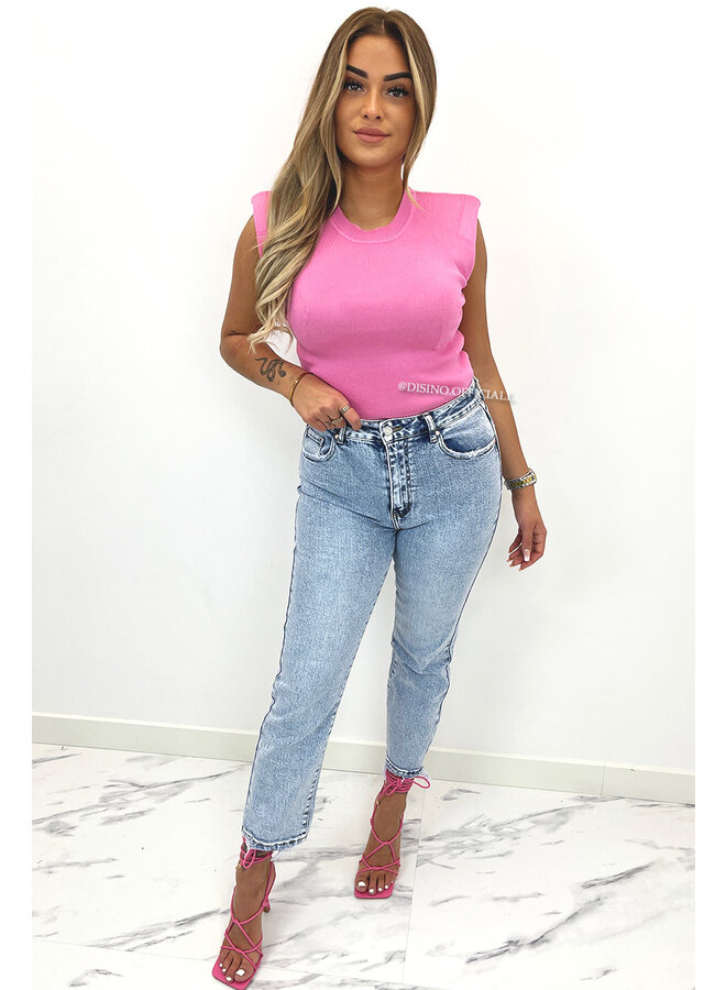 QUEEN HEART JEANS - WHITE WASH BLUE - HIGH WAIST MUM JEANS - 3276