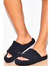 BLACK - 'ZIVA' - INSPIRED FLAT TEXTURED SANDALS