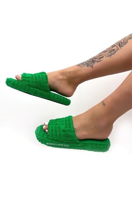 GREEN - 'ZIVA' - INSPIRED FLAT TEXTURED SLIPPERS