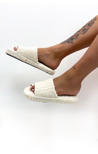 BEIGE - 'ZIVA' - INSPIRED FLAT TEXTURED SLIPPERS 