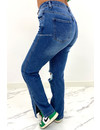 QUEEN HEART JEANS - MEDIUM BLUE - STRETCH RIPPED KNEE SPLIT STRAIGHT LEG JEANS - 868