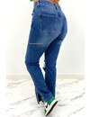 QUEEN HEART JEANS - MEDIUM BLUE - STRETCH RIPPED KNEE SPLIT STRAIGHT LEG JEANS - 868