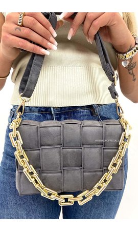 GREY - 'CASSETTE BAG' - INSPIRED BAG WITH CHAIN