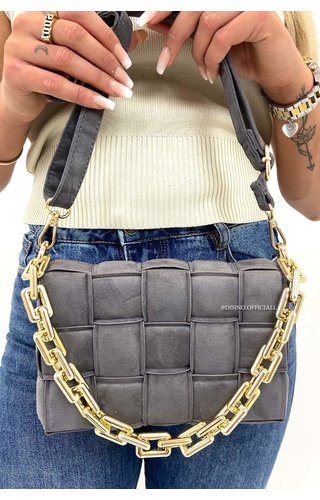 GREY - 'CASSETTE BAG' - INSPIRED BAG WITH CHAIN GREY - 'CASSETTE BAG' - INSPIRED BAG WITH CHAIN