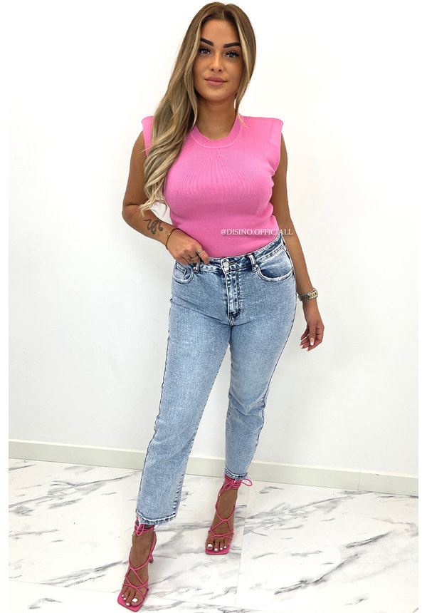 PINK - 'CLEO' - BOYFRIEND PUFF SHOULDER TOP