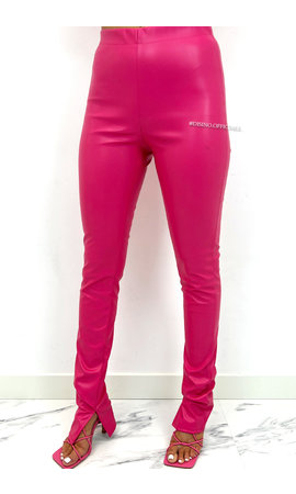 PINK - 'LEATHER NOELLE' - HIGH WAIST VEGAN LEATHER SIDE SPLIT PANTS