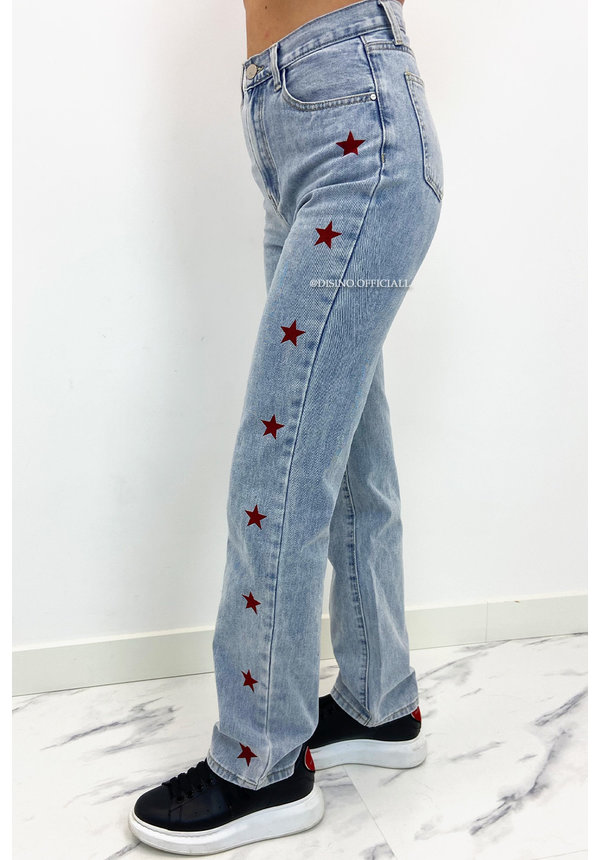 RED - 'STAR-JEANS' - HIGH WAIST INSPIRED STRAIGHT LEG JEANS - 1540