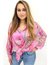 PINK - 'GIOIA' - INSPIRED WING SLEEVE SATIN BLOUSE