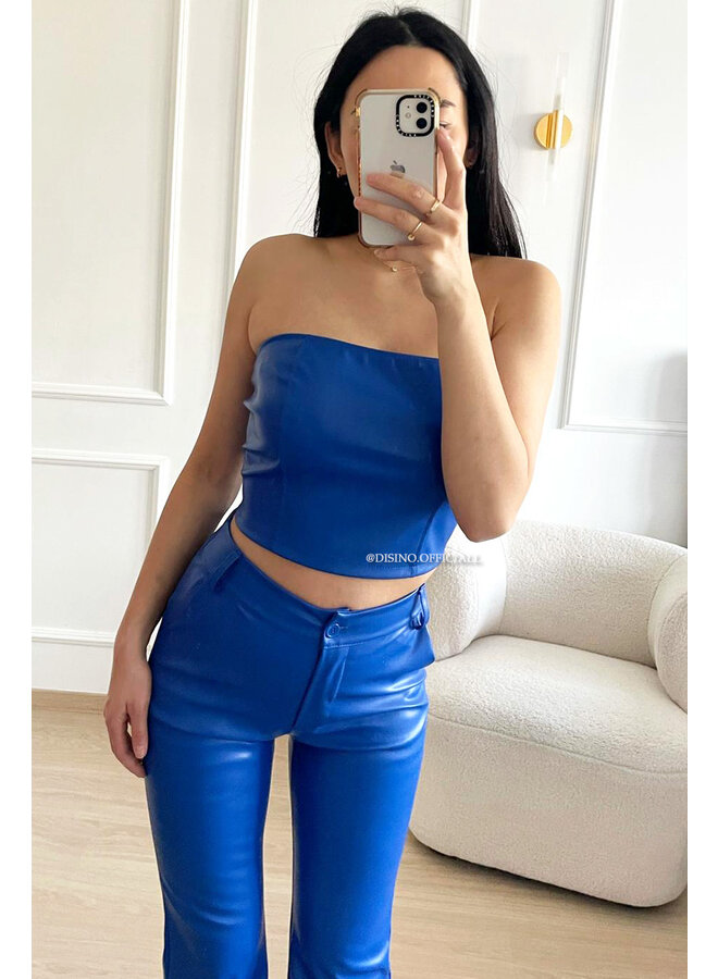 ROYAL BLUE - 'SKYE' - HIGH WAIST VEGAN LEATHER STRAIGHT LEG PANTS