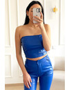 ROYAL BLUE - 'SKYE' - HIGH WAIST VEGAN LEATHER STRAIGHT LEG PANTS