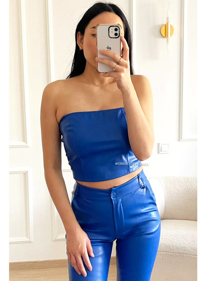 ROYAL BLUE - 'SKYE' - HIGH WAIST VEGAN LEATHER STRAIGHT LEG PANTS