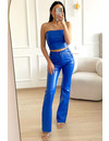 ROYAL BLUE - 'SKYE' - HIGH WAIST VEGAN LEATHER STRAIGHT LEG PANTS