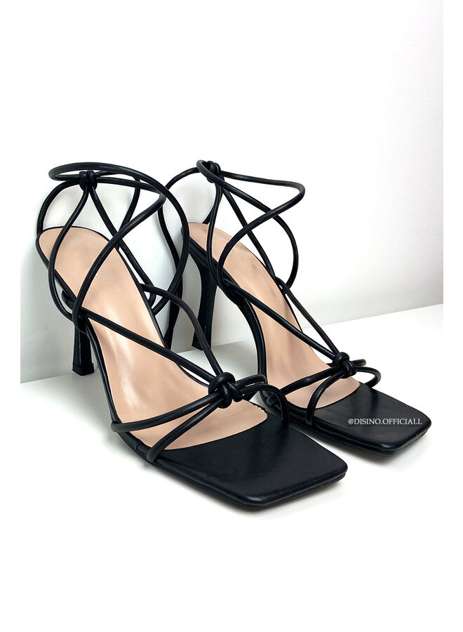 BLACK - 'SELMA HEELS' - TOUWTJES HAKKEN ROPE HEELS